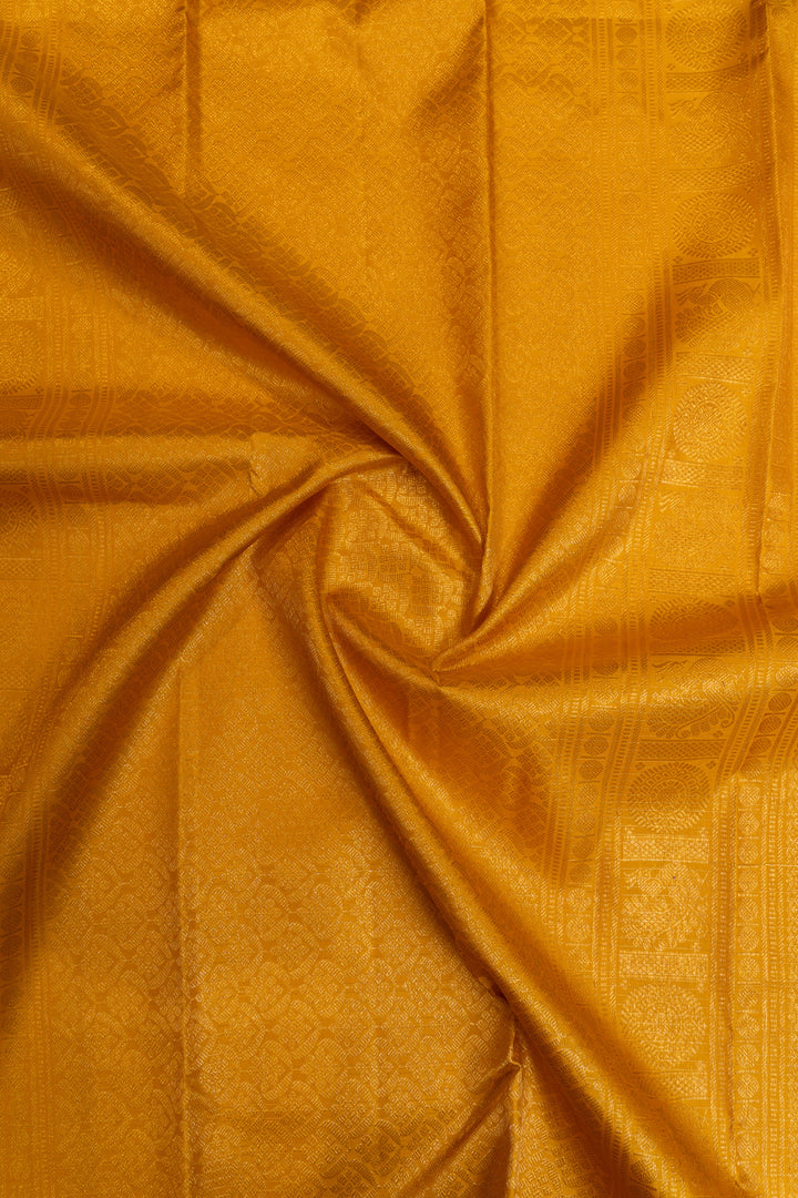 Golden yellow zari checks pure Kanchipuram silk saree