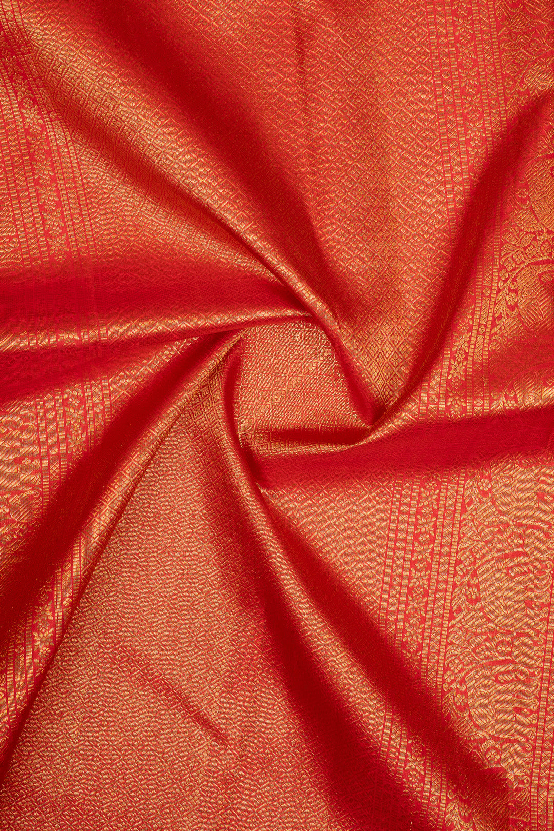 Khaki and Red Plus Butta Pure Kanchipuram Silk Saree