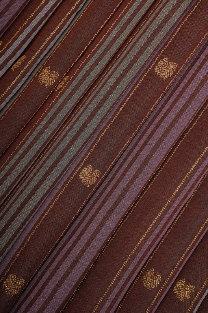 Brown Vintage Stripes Borderless Pure Kanchipuram Silk Saree