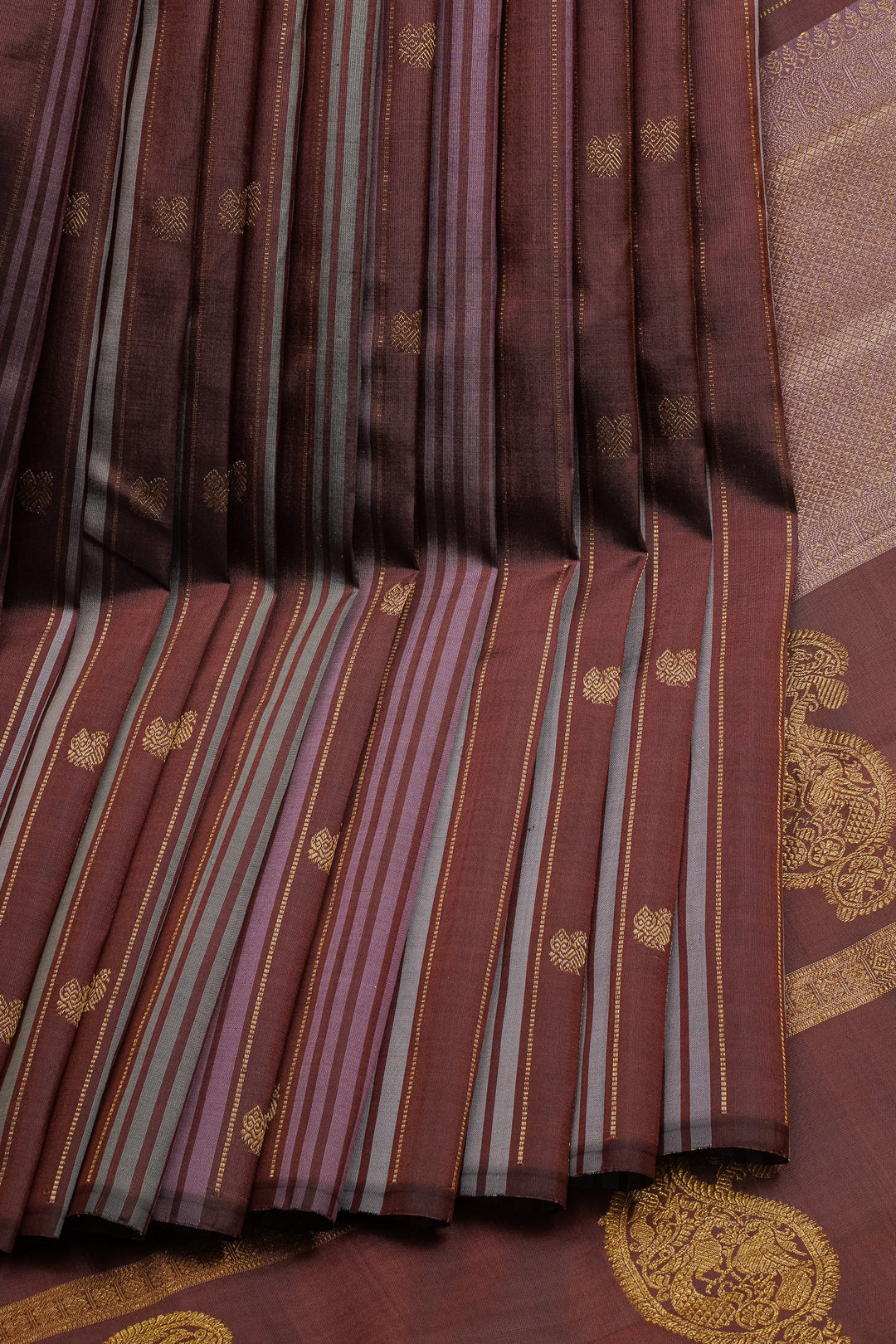 Brown Vintage Stripes Borderless Pure Kanchipuram Silk Saree