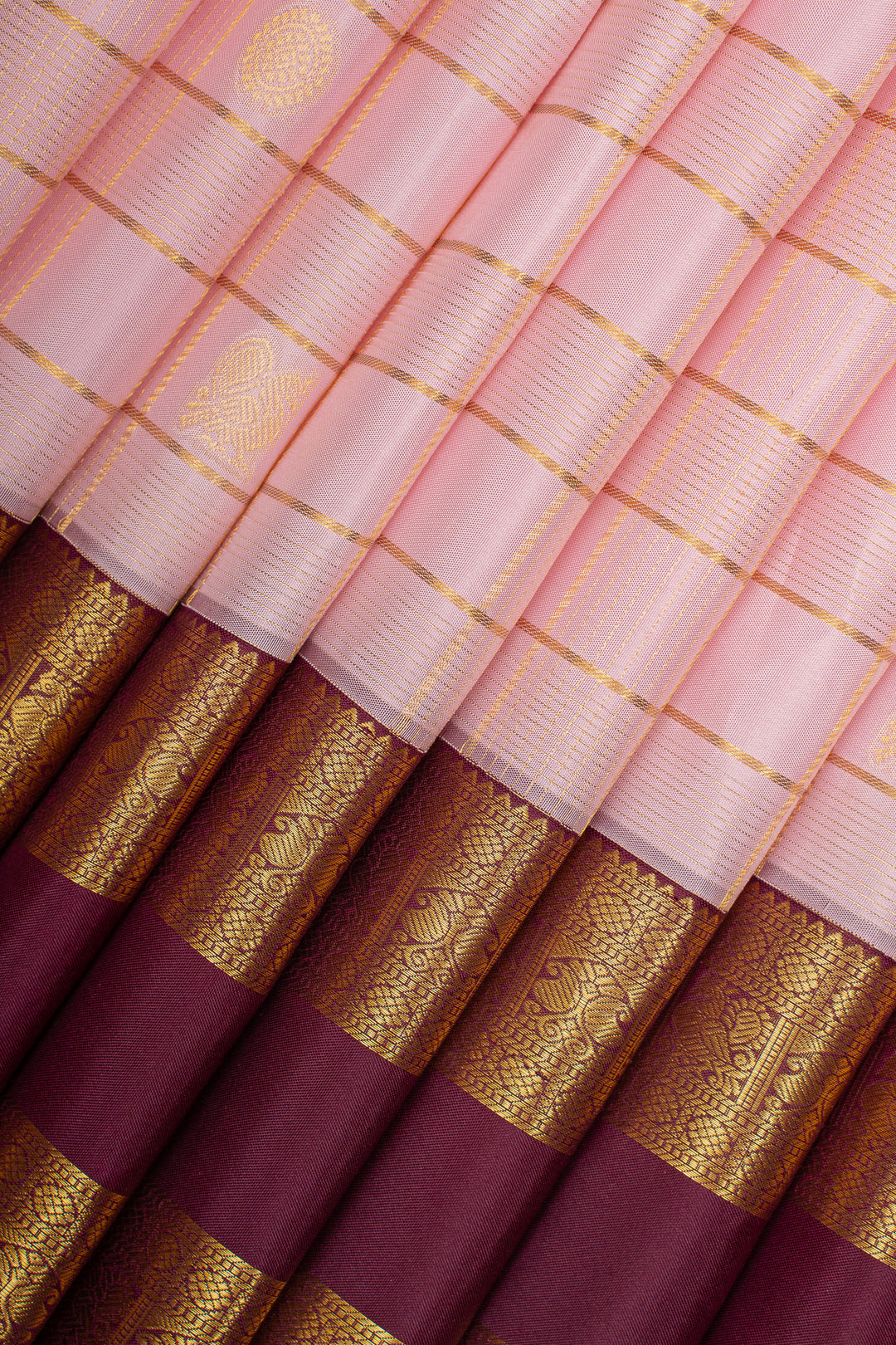 Pastel Pink and Jamun Rettai Pettu Pure Kanchipuram Silk Saree