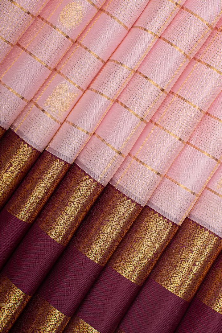 Pastel Pink and Jamun Rettai Pettu Pure Kanchipuram Silk Saree