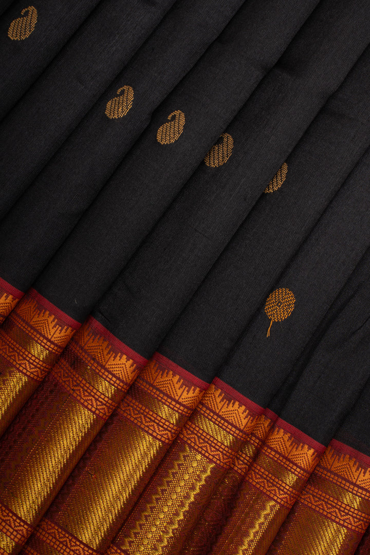 Black Thread Motifs Pure Silk Cotton Saree