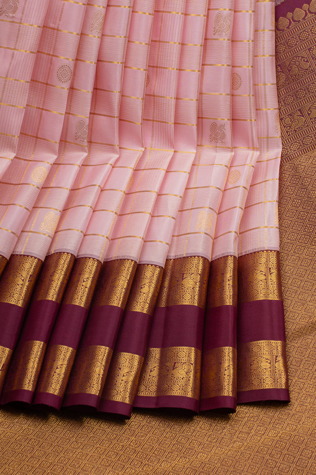 Pastel Pink and Jamun Rettai Pettu Pure Kanchipuram Silk Saree