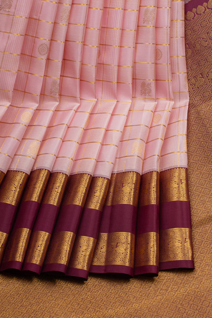 Pastel Pink and Jamun Rettai Pettu Pure Kanchipuram Silk Saree