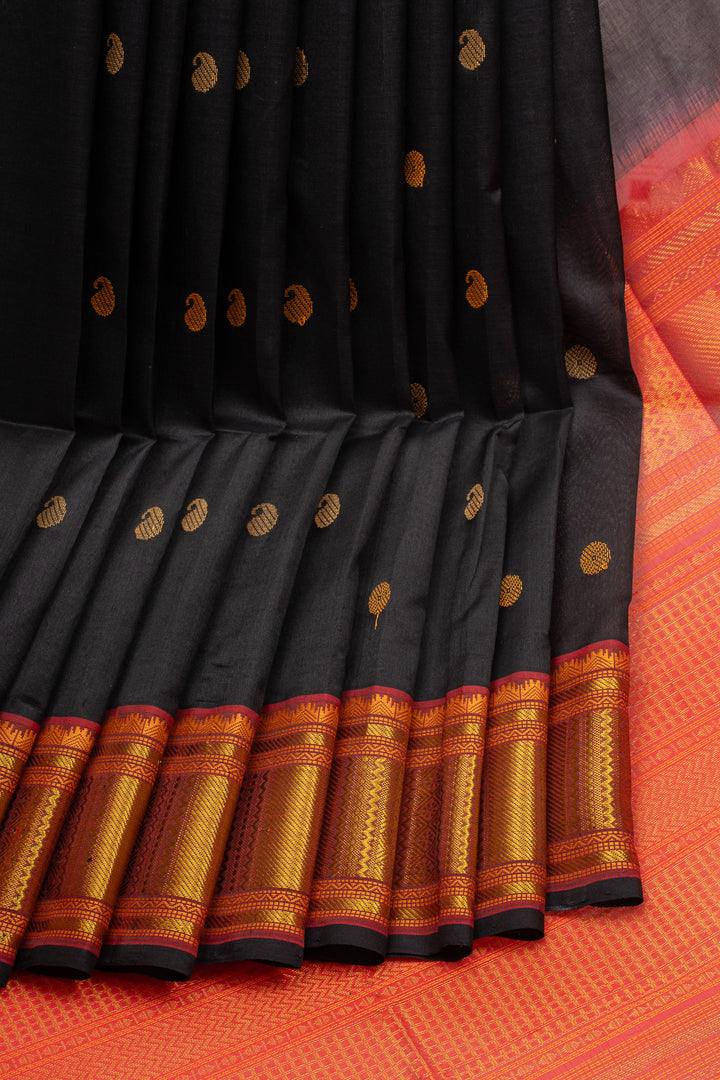 Black Thread Motifs Pure Silk Cotton Saree