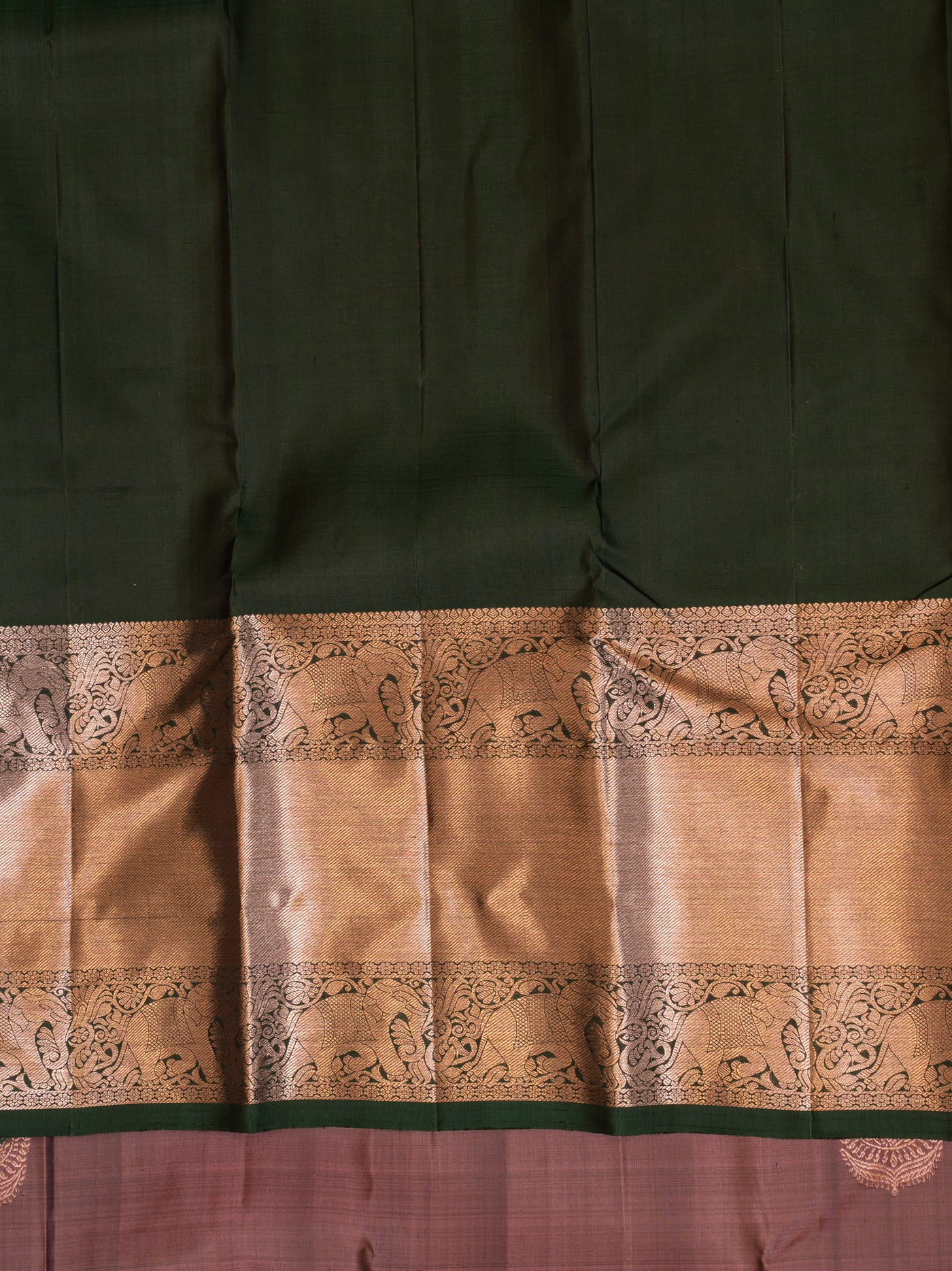 Mauve and bottle green traditional pure Kanchipuram silk saree