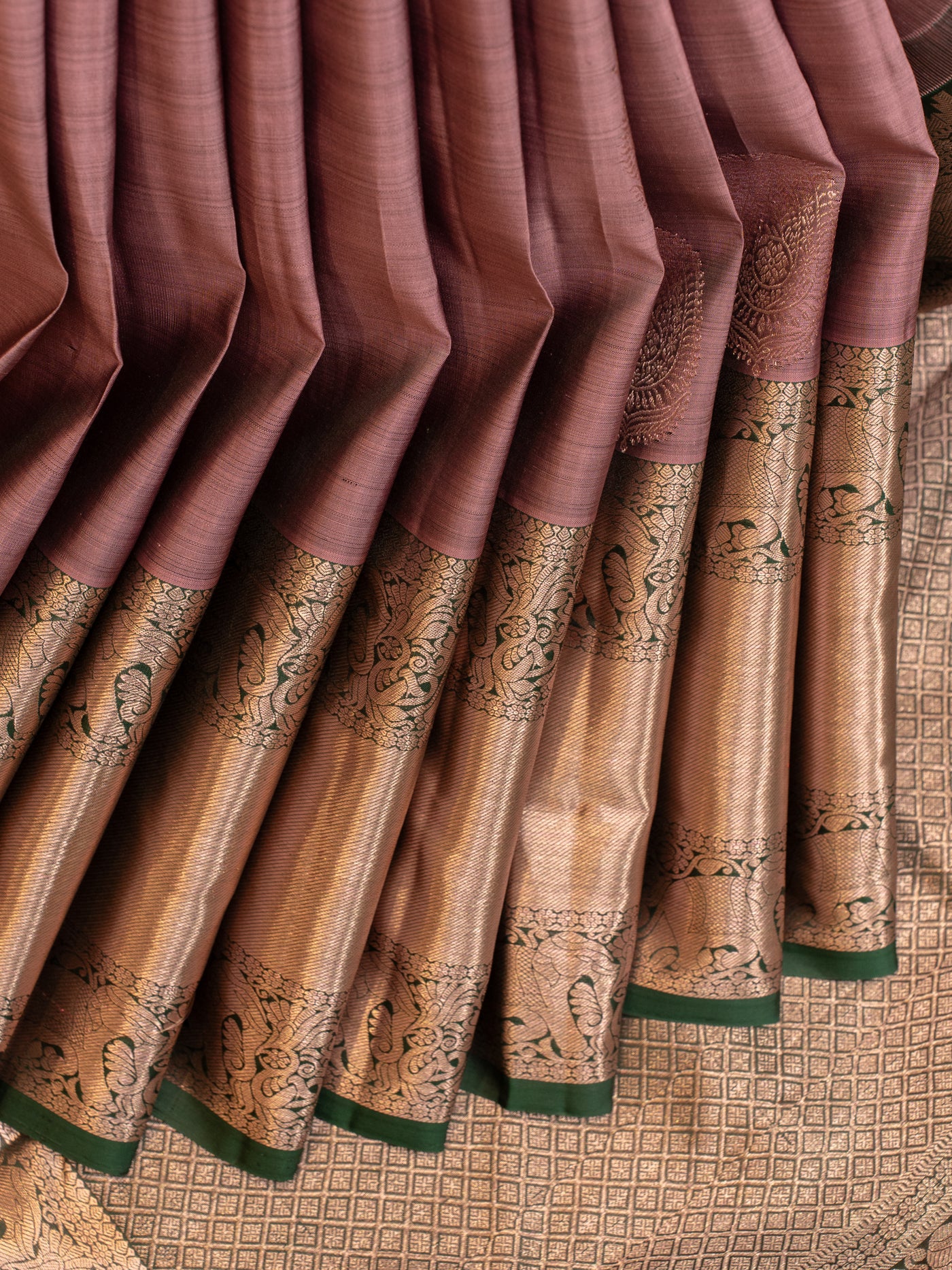 Mauve and bottle green traditional pure Kanchipuram silk saree