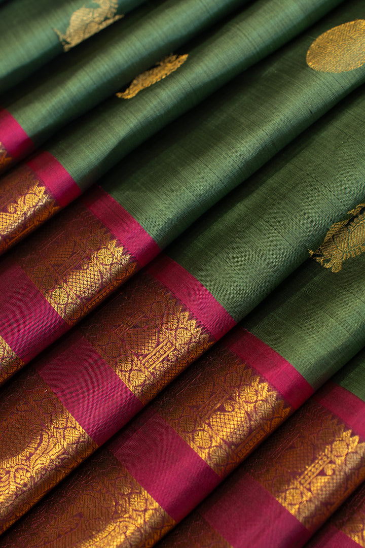 Sage green and Magenta pure Kanchipuram silk saree