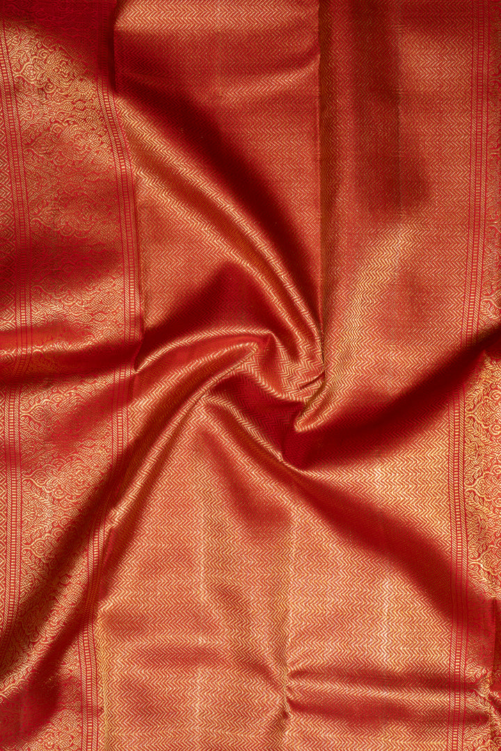 Silver Grey and Red Stripes Pure Kanchipuram Silk Saree - Clio Silks