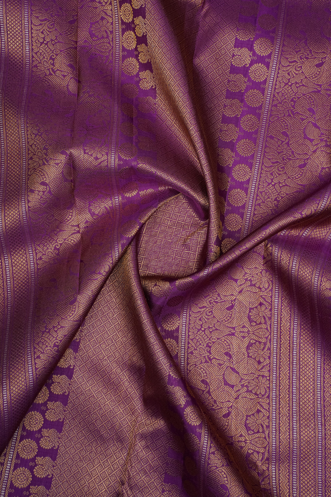 Parrot Green and Purple Vintage Pure Kanchipuram Silk Saree
