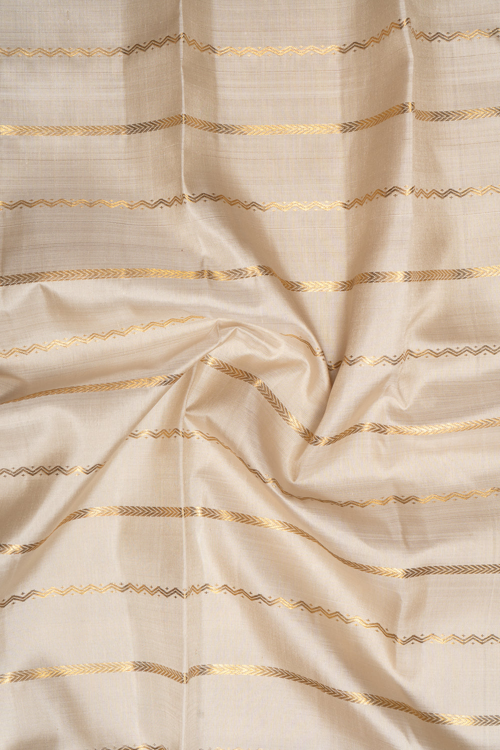 Silver Grey and Red Stripes Pure Kanchipuram Silk Saree - Clio Silks