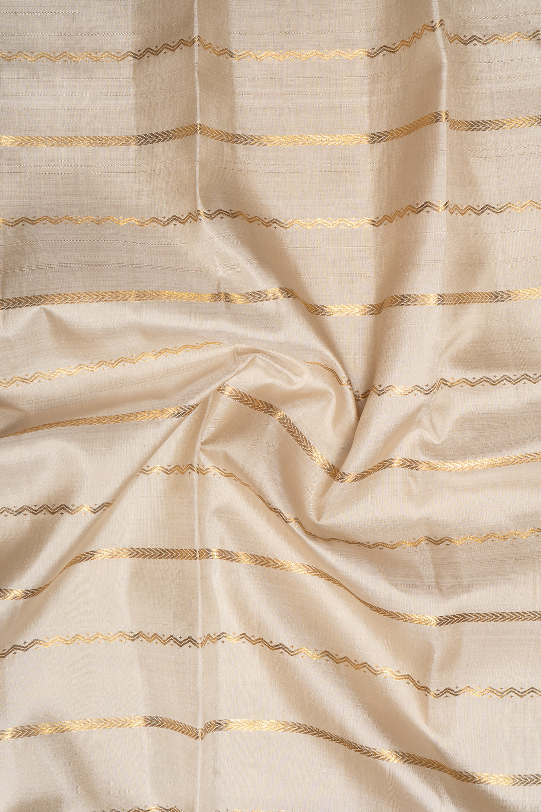 Silver Grey and Red Stripes Pure Kanchipuram Silk Saree - Clio Silks