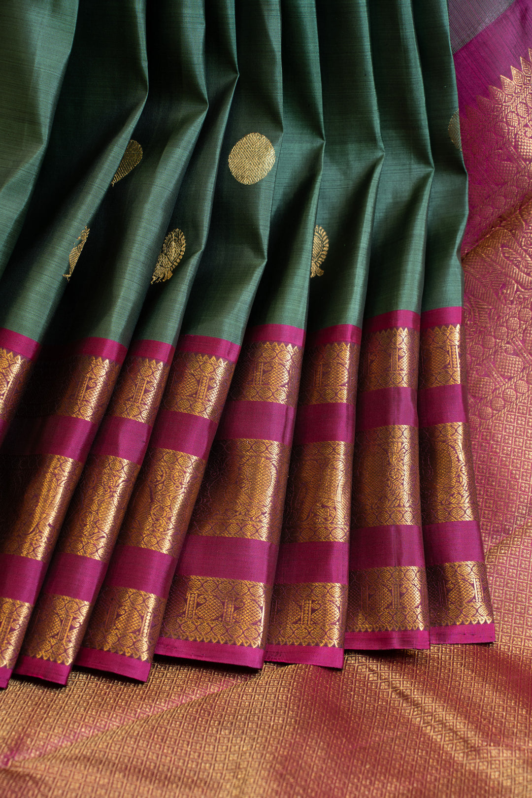 Sage green and Magenta pure Kanchipuram silk saree
