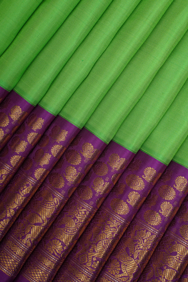 Parrot Green and Purple Vintage Pure Kanchipuram Silk Saree