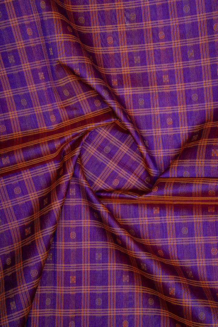Purple Thread Checks Pure Silk Cotton Saree