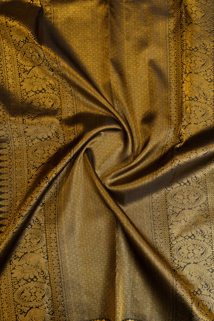 Pearl white and black pure Kanchipuram silk saree