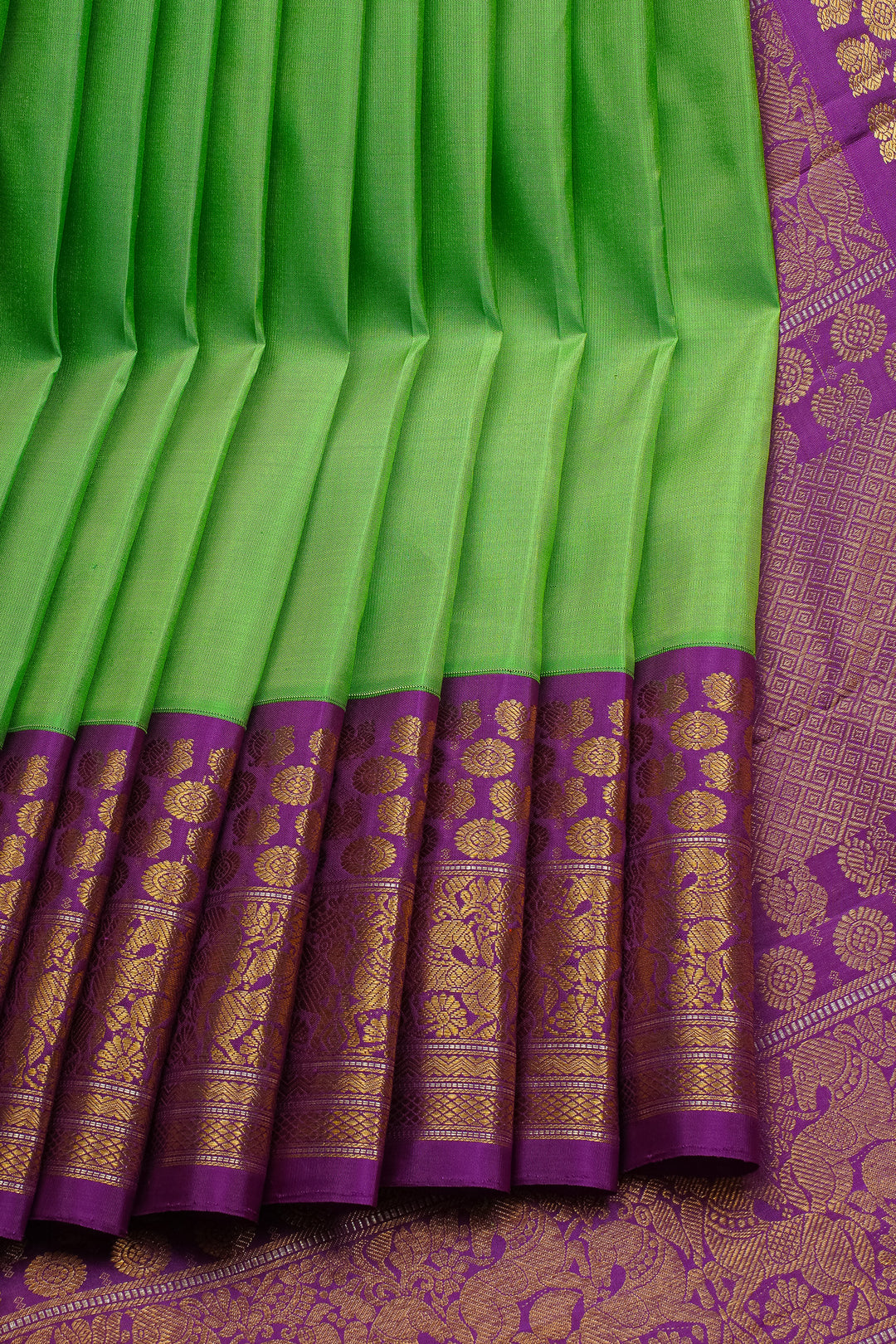 Parrot Green and Purple Vintage Pure Kanchipuram Silk Saree