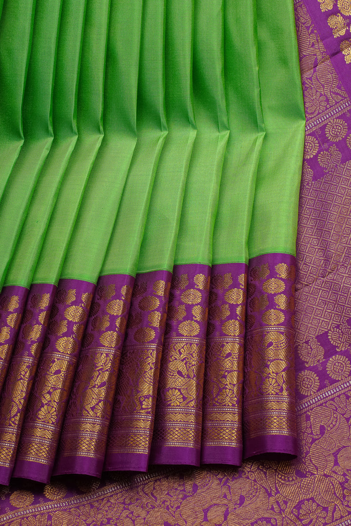 Parrot Green and Purple Vintage Pure Kanchipuram Silk Saree