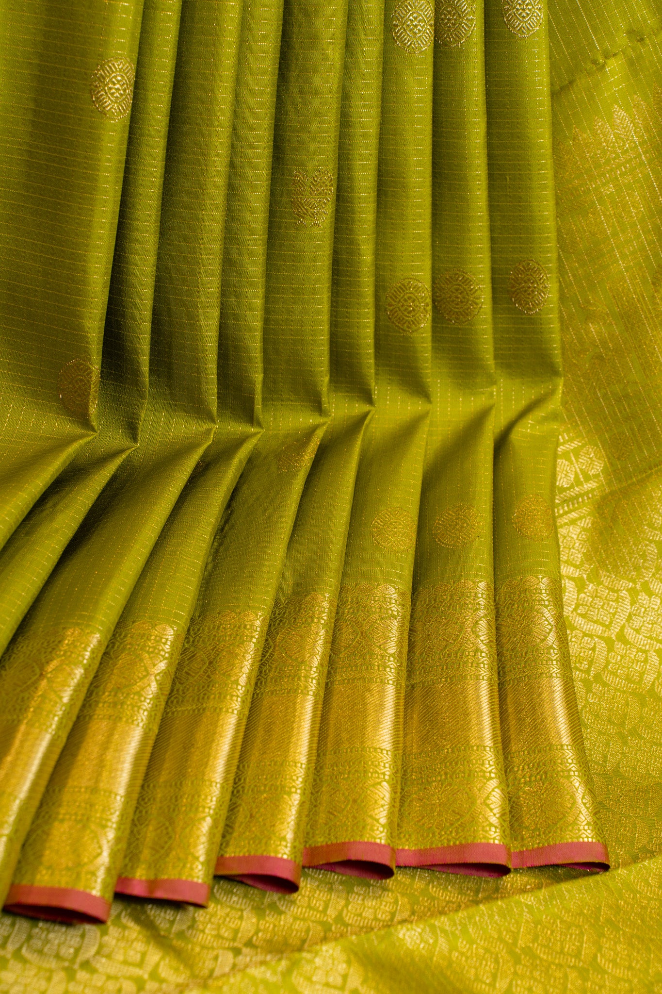 Parrot green zari checks pure Kanchipuram silk saree