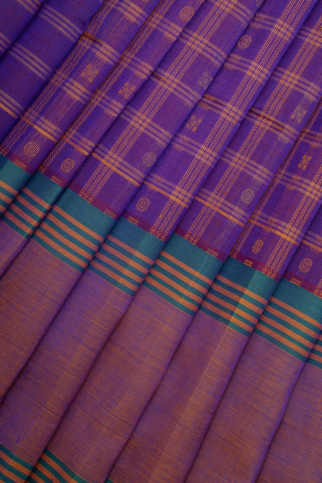 Purple Thread Checks Pure Silk Cotton Saree