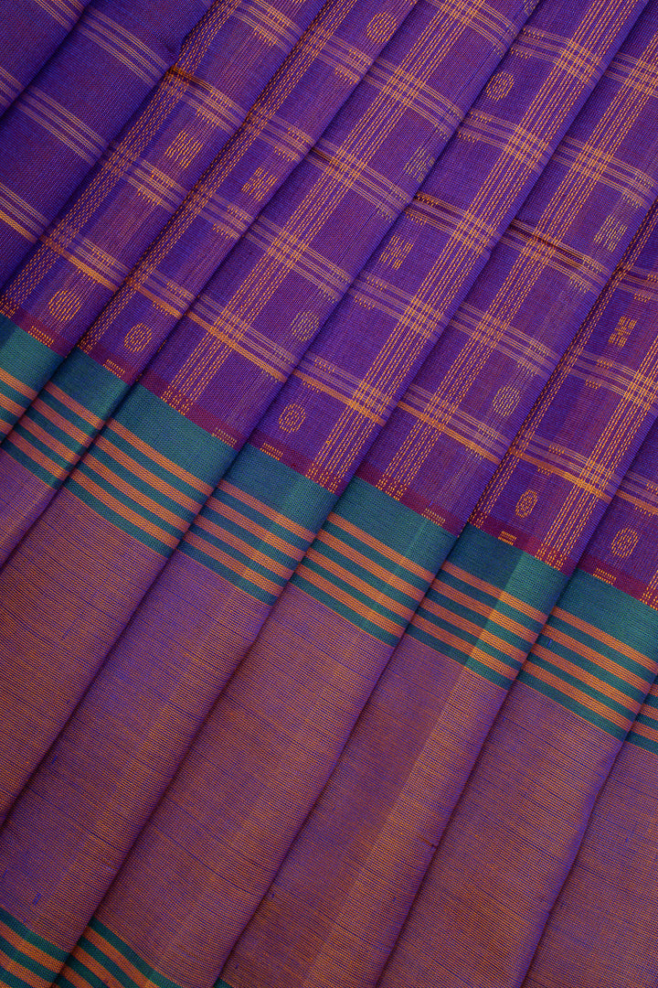 Purple Thread Checks Pure Silk Cotton Saree