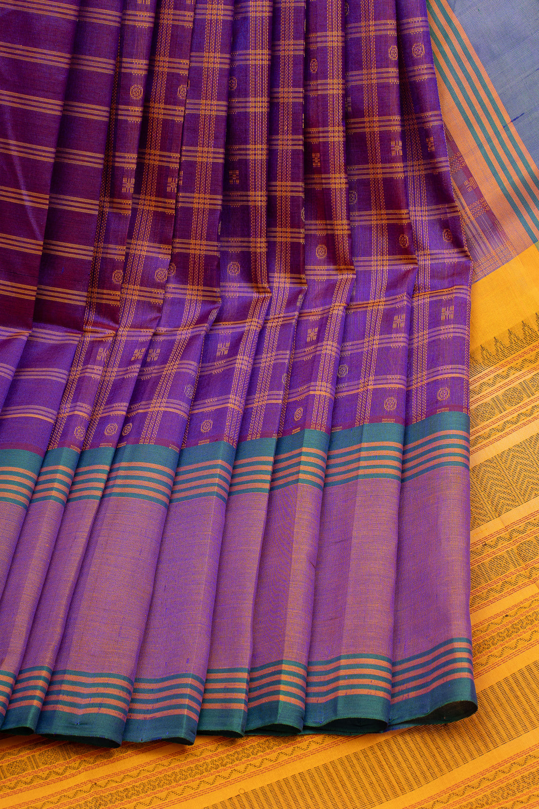 Purple Thread Checks Pure Silk Cotton Saree