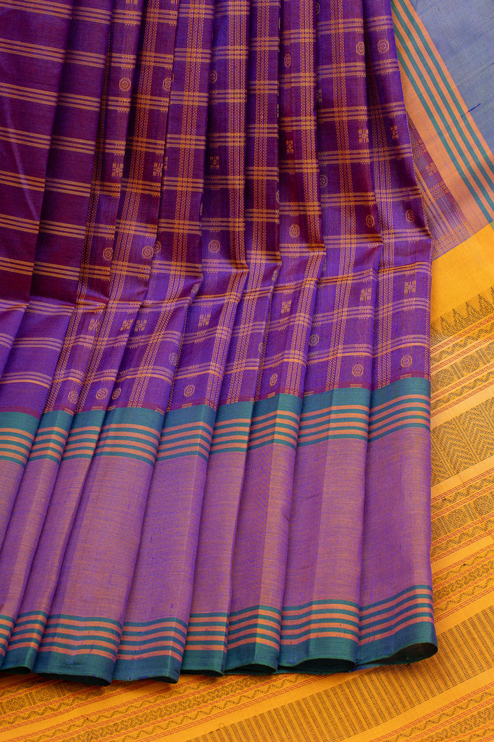 Purple Thread Checks Pure Silk Cotton Saree