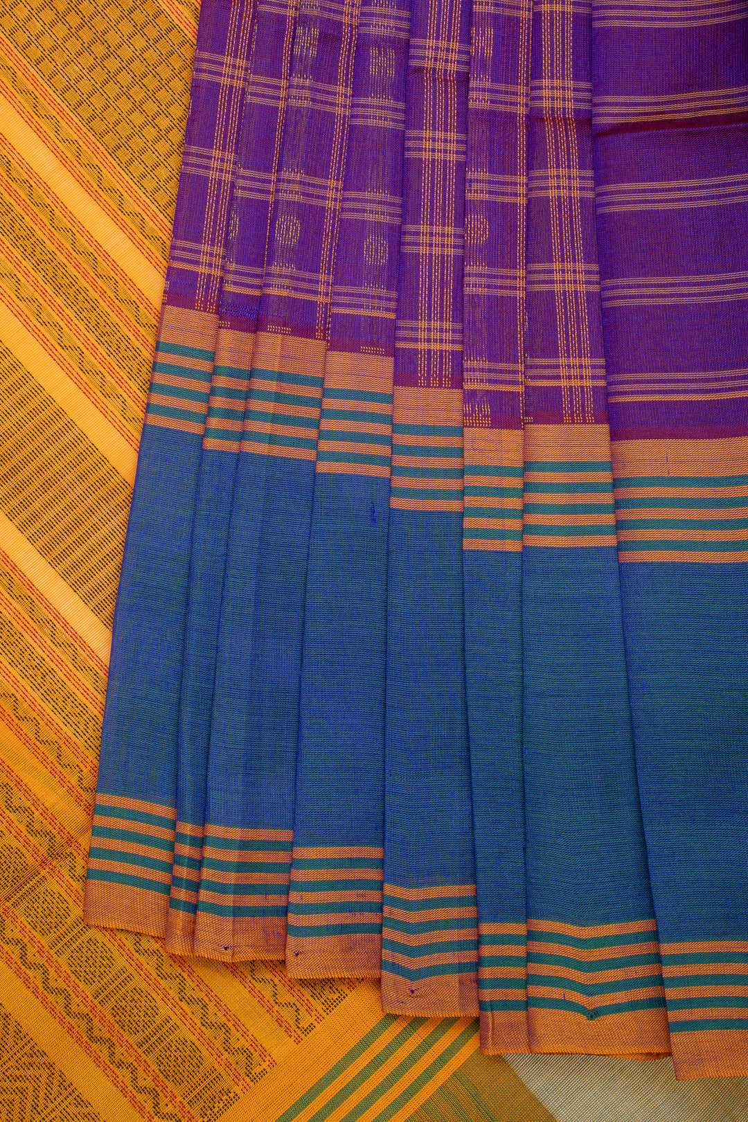 Purple Thread Checks Pure Silk Cotton Saree