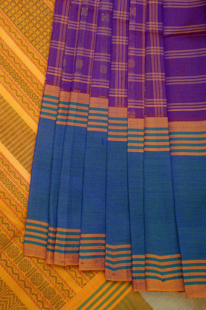 Purple Thread Checks Pure Silk Cotton Saree