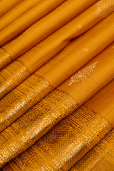 Mustard yellow traditional pure Kanchipuram silk saree