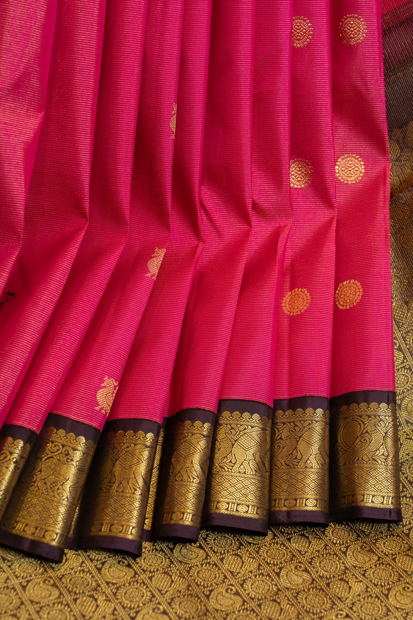 Magenta and brown vairaoosi traditional pure Kanchipuram silk saree