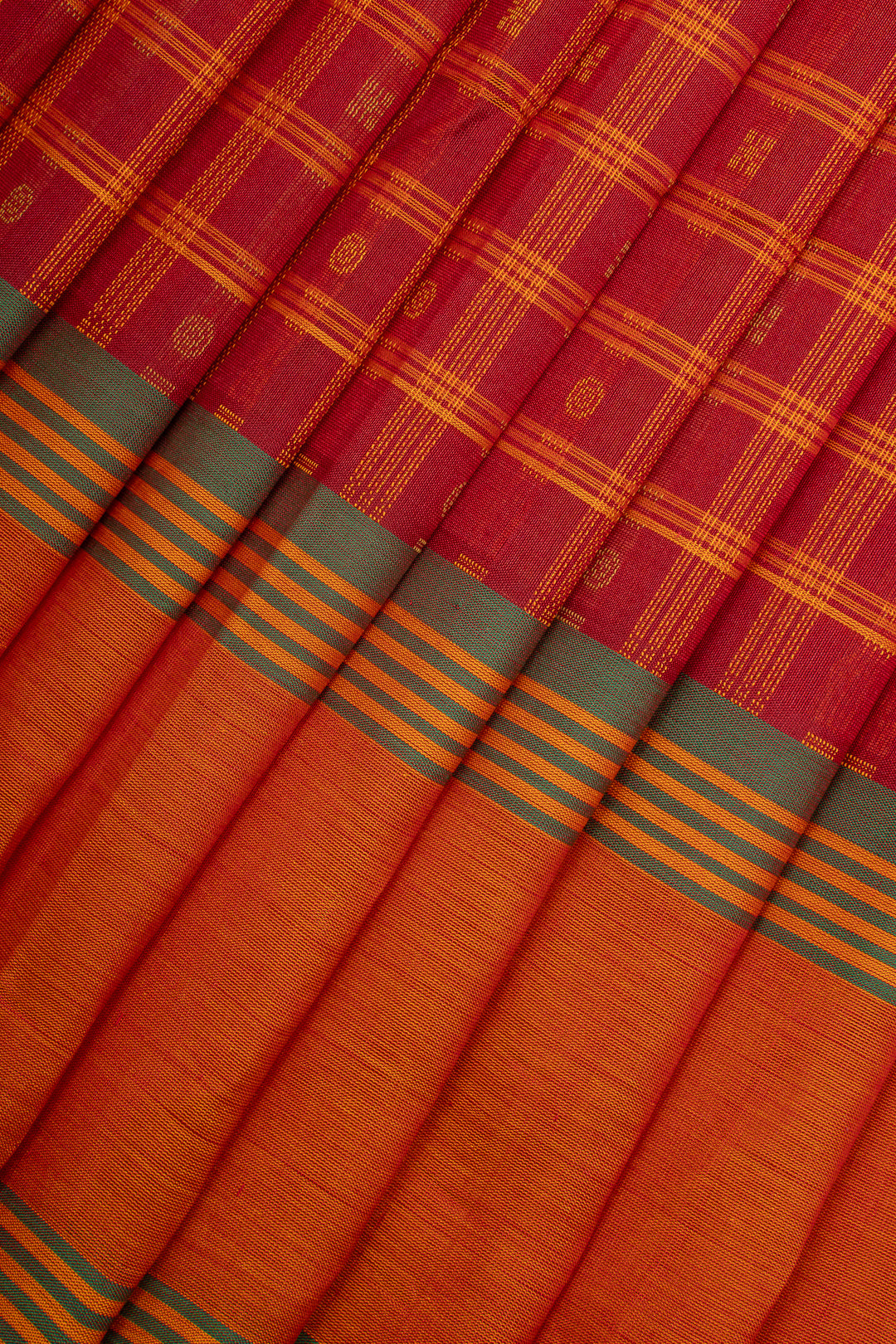 Red and Orange Pure Silk Cotton Saree