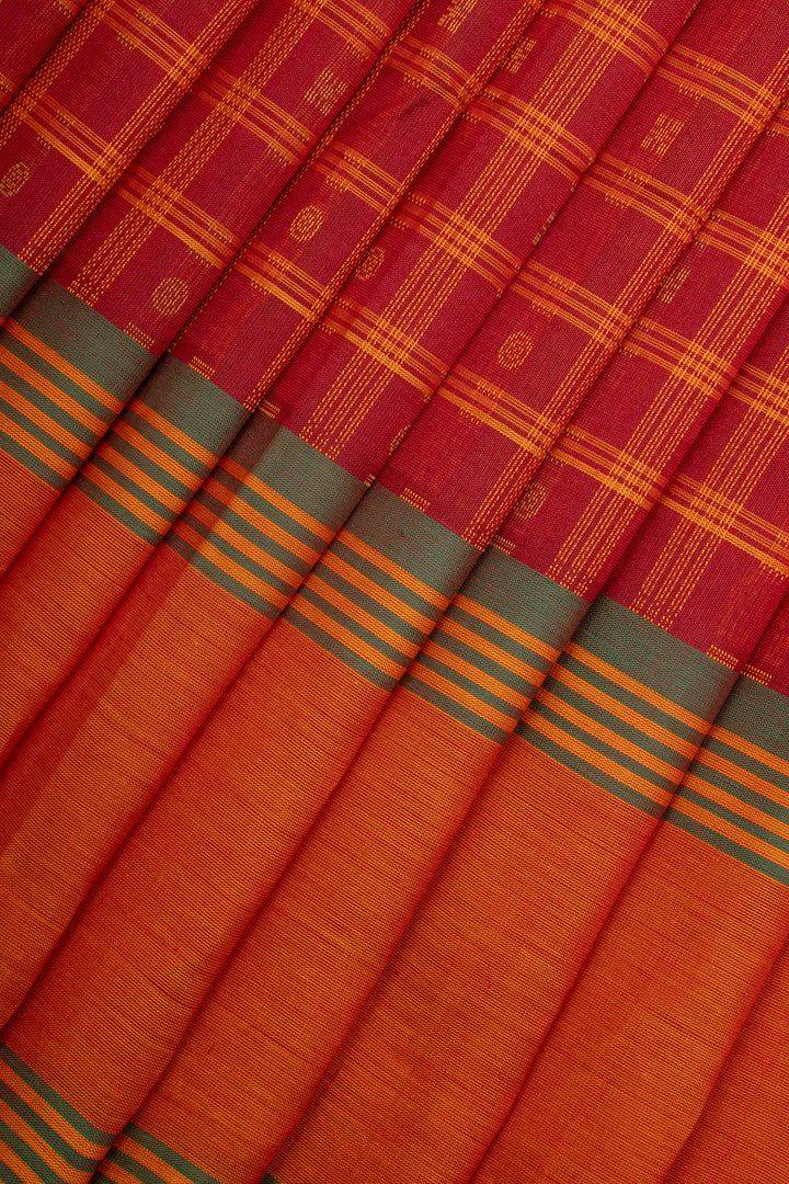 Red and Orange Pure Silk Cotton Saree