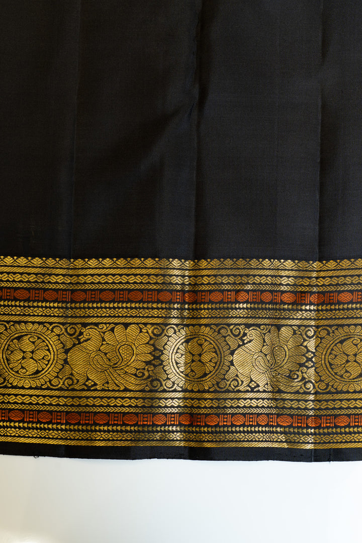 Pearl white and black pure Kanchipuram silk saree