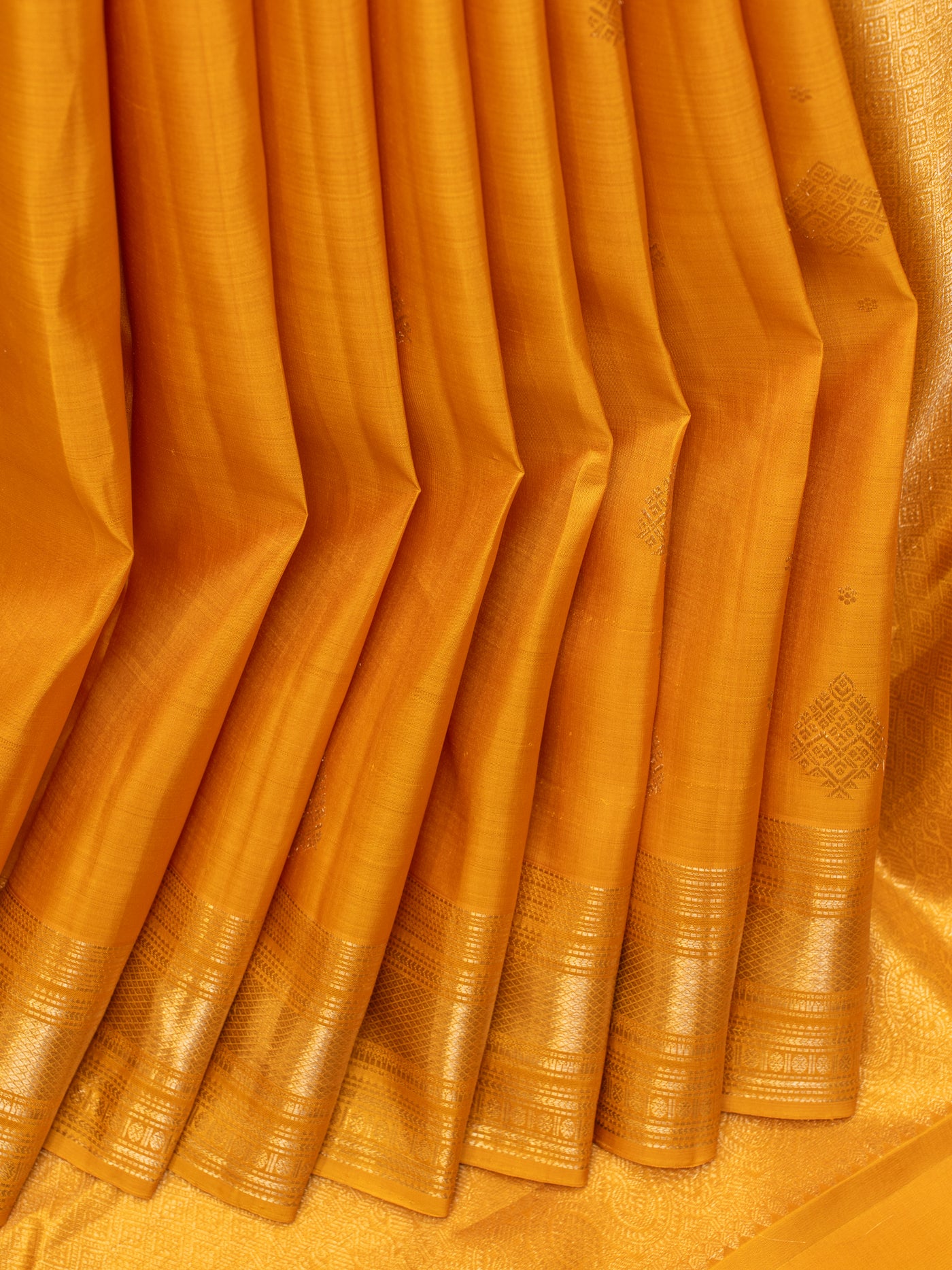 Mustard yellow traditional pure Kanchipuram silk saree