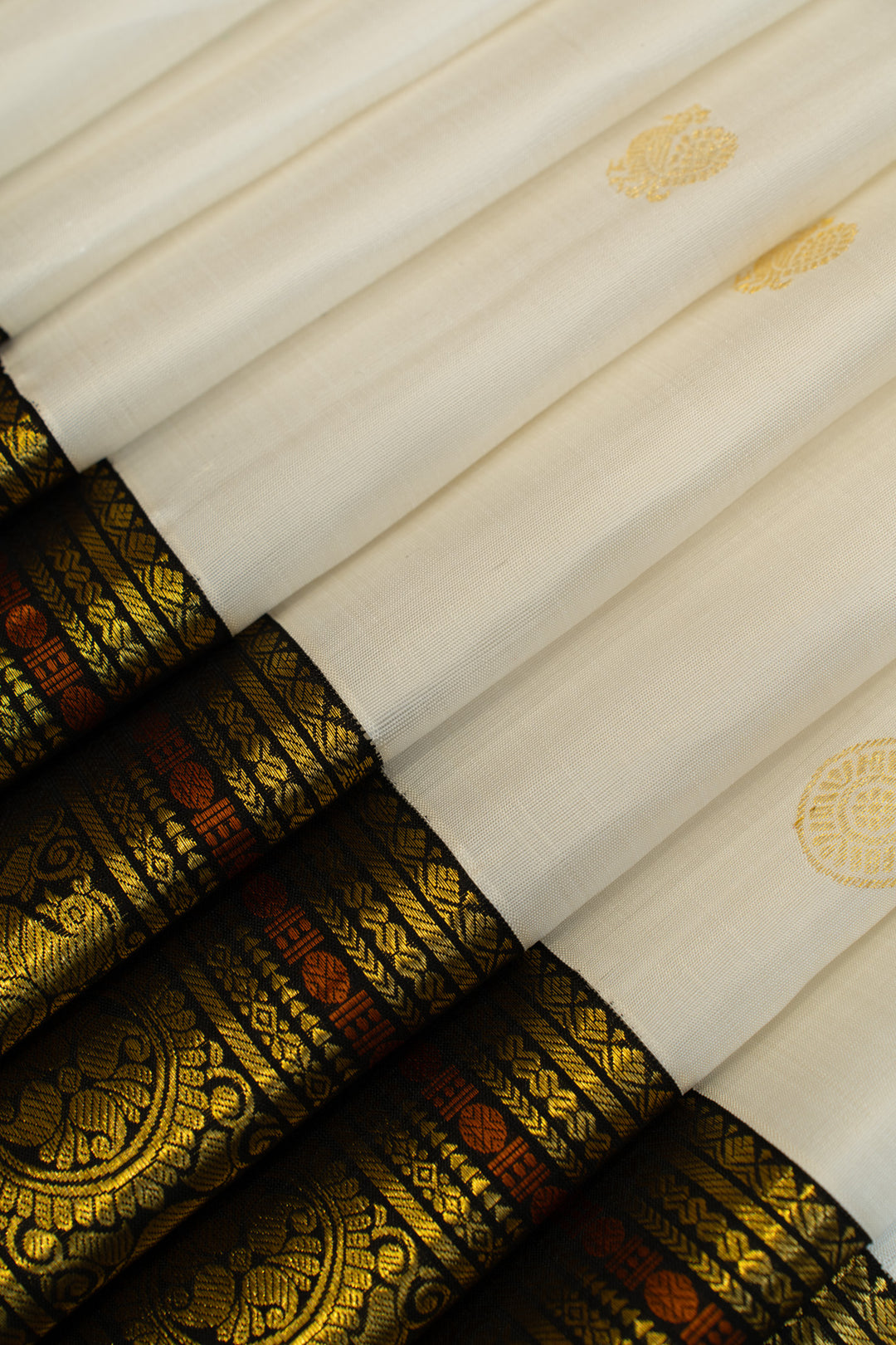 Pearl white and black pure Kanchipuram silk saree