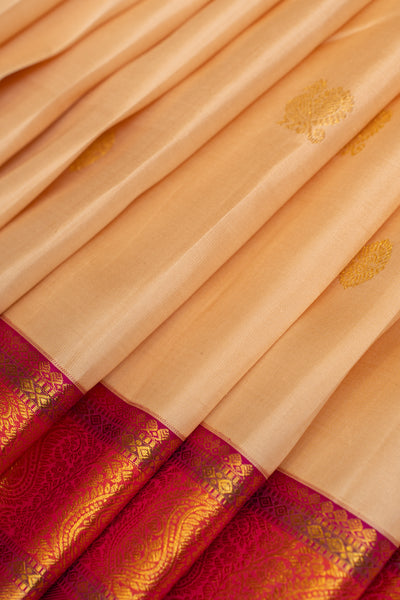 Cosmic beige and pink traditional pure Kanchipuram silk saree