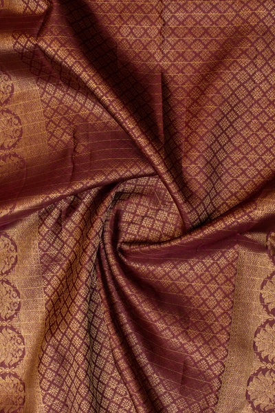 Maroon zari checks traditional pure Kanchipuram silk saree