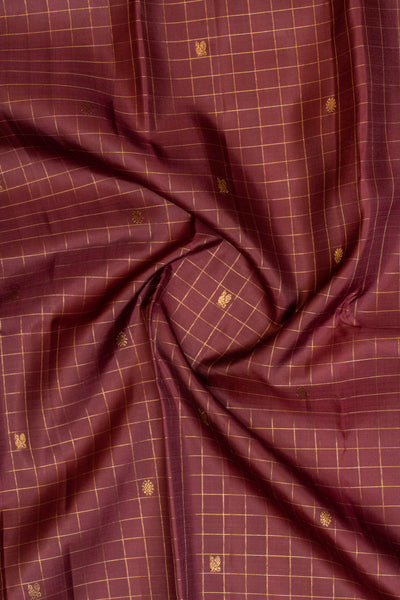 Maroon zari checks traditional pure Kanchipuram silk saree