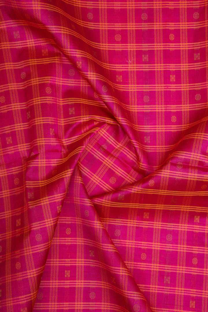 Pink Checks Pure Silk Cotton Saree