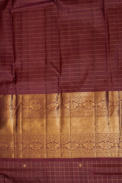 Maroon zari checks traditional pure Kanchipuram silk saree