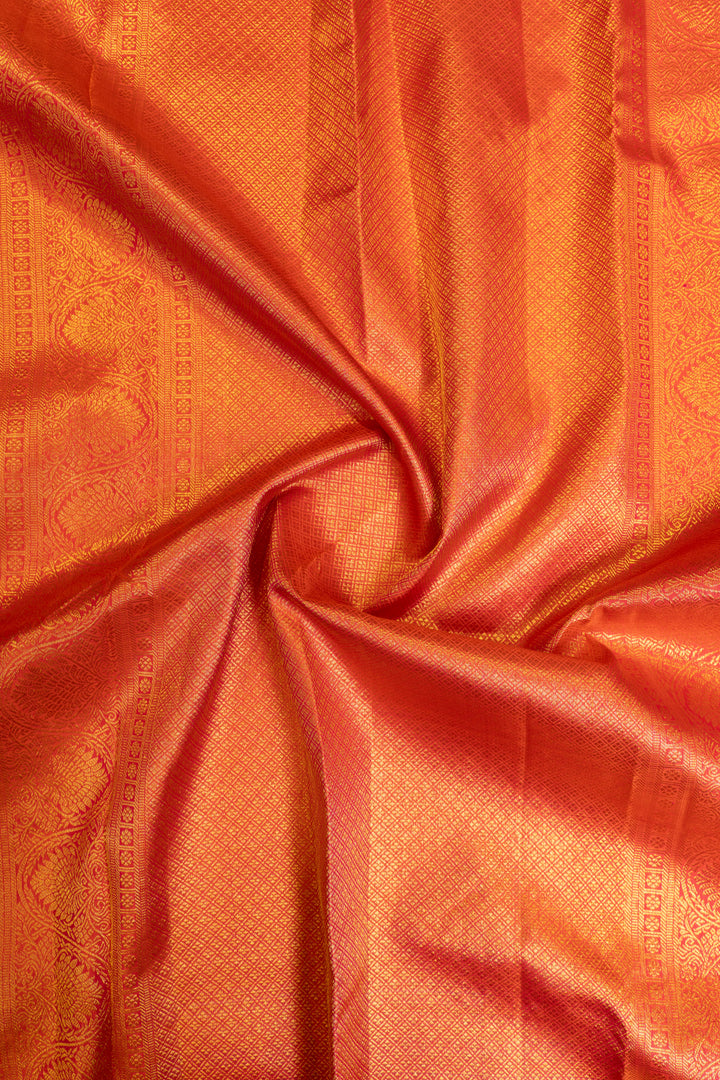 Peach pink traditional pure Kanchipuram silk saree