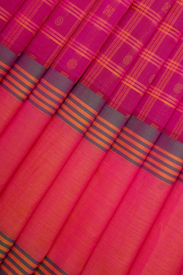Pink Checks Pure Silk Cotton Saree