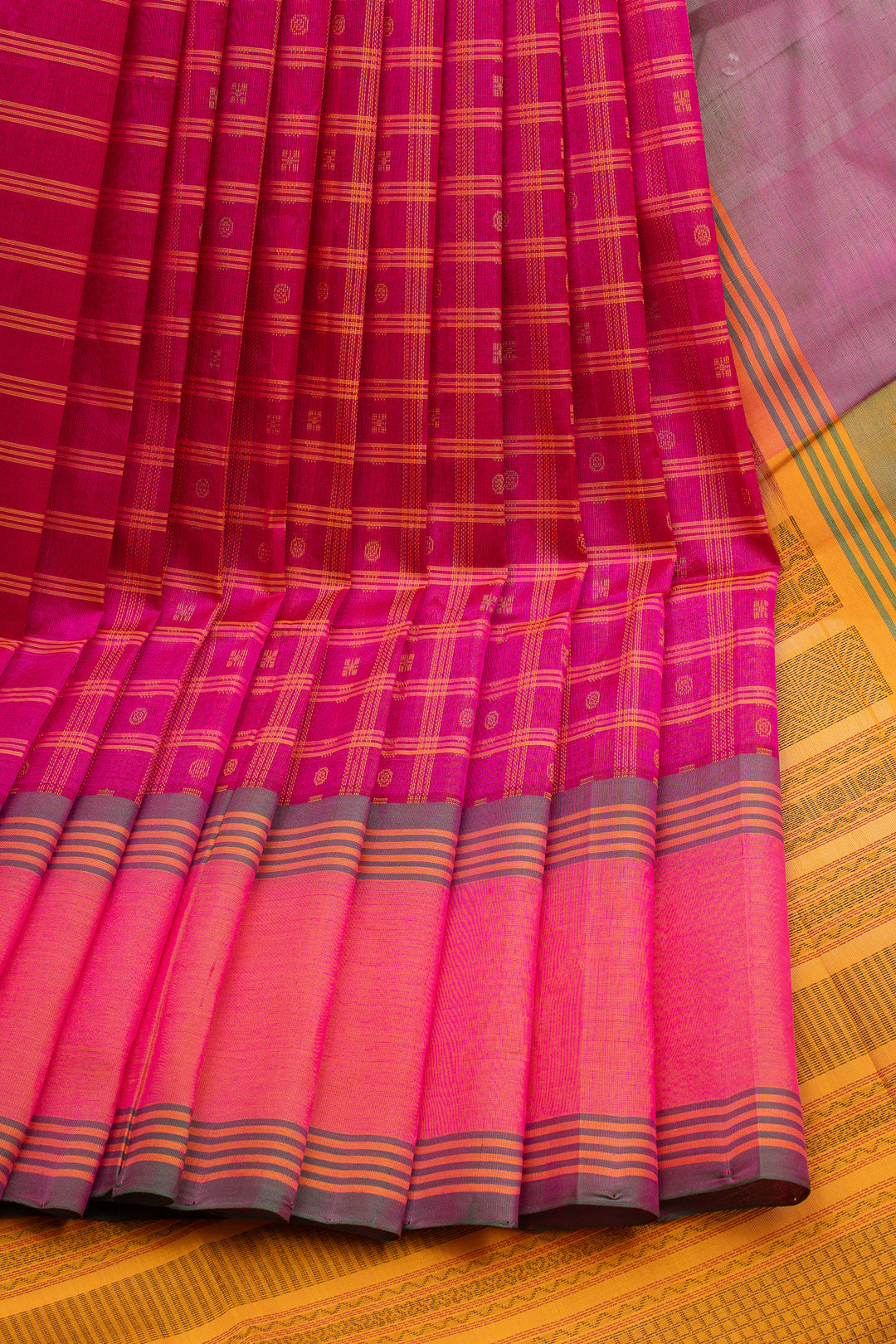 Pink Checks Pure Silk Cotton Saree