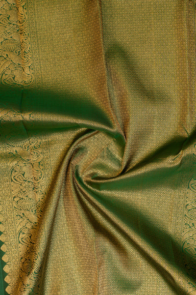 Mehendi green small border pure Kanchipuram silk saree