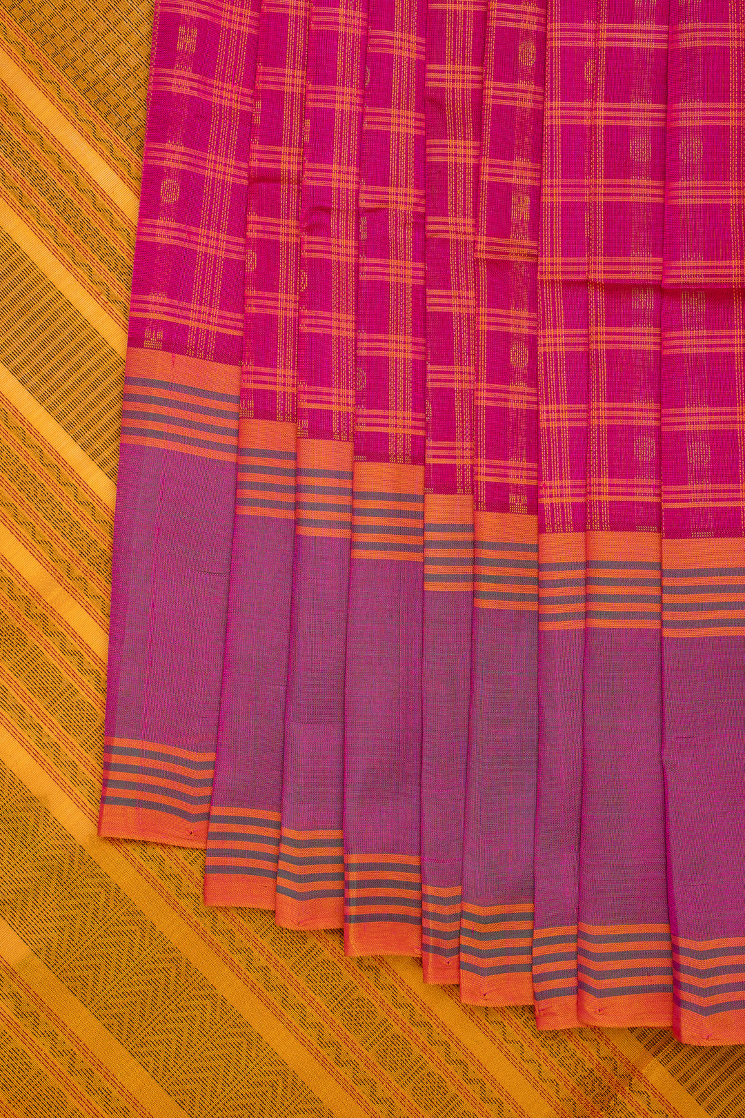 Pink Checks Pure Silk Cotton Saree