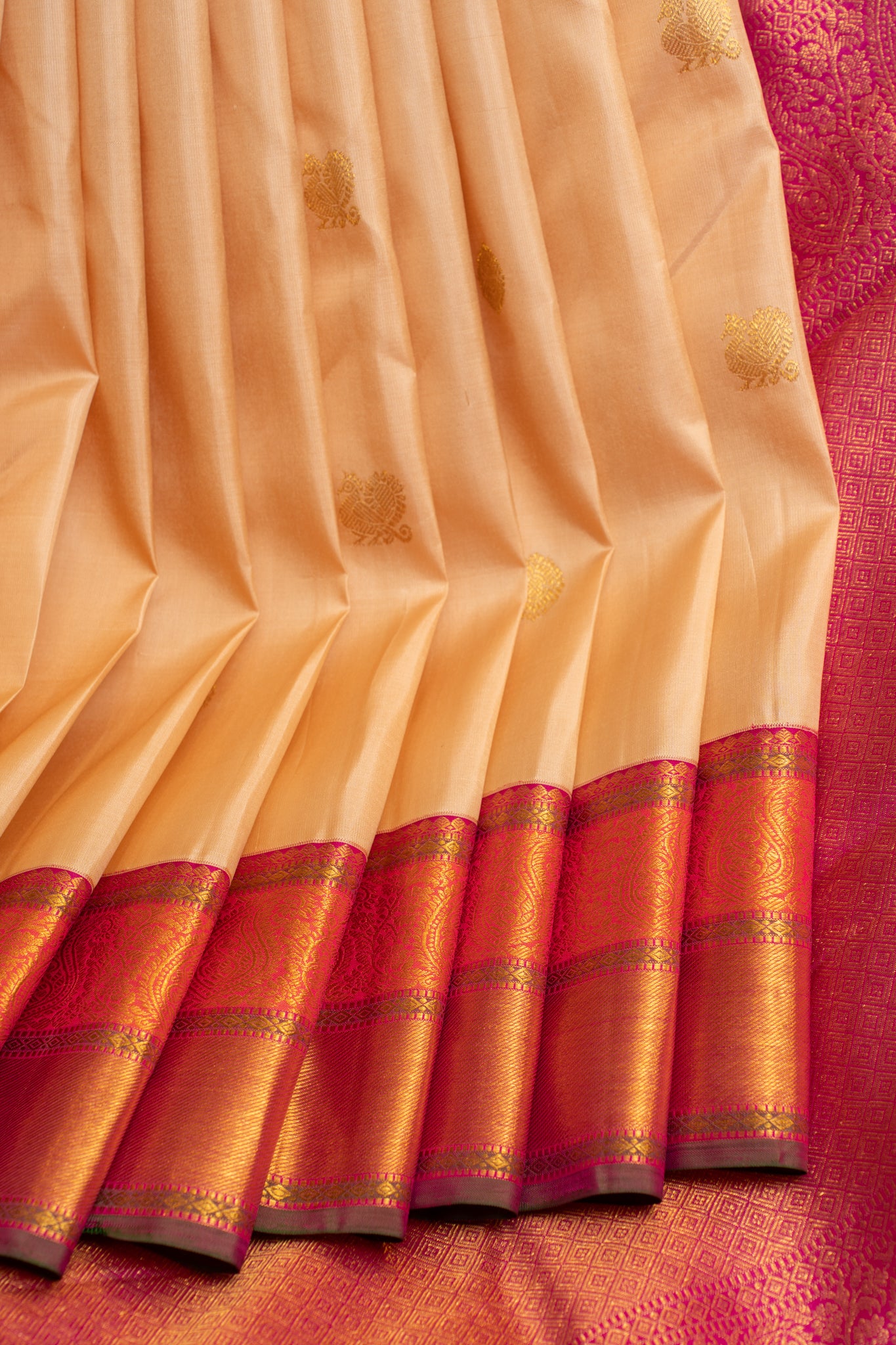 Cosmic beige and pink traditional pure Kanchipuram silk saree