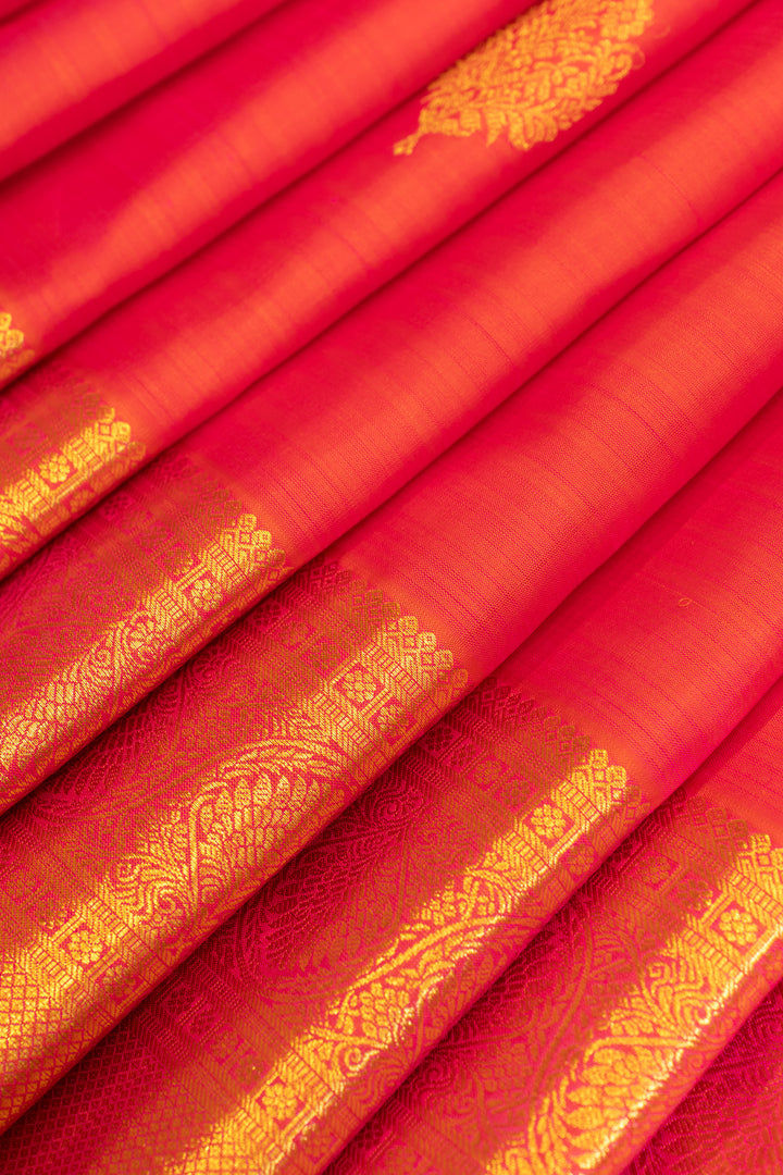 Peach pink traditional pure Kanchipuram silk saree