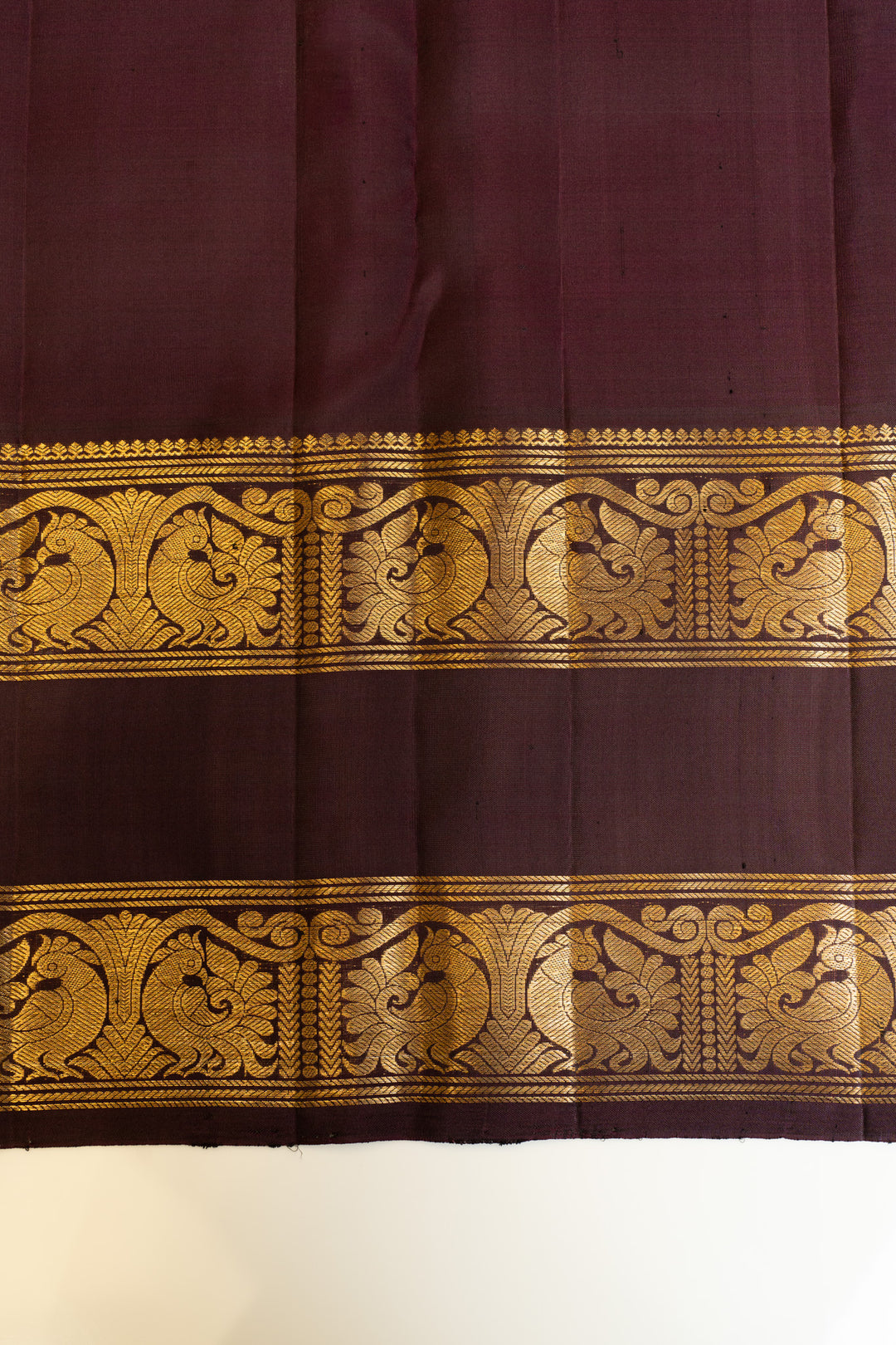Maroon and brown rettai pettu pure Kanchipuram silk saree